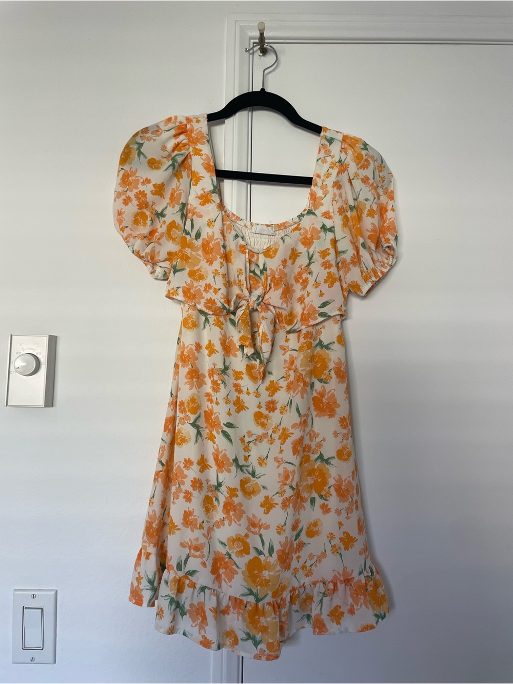 Sienna Sky Cream Mini Dress with Orange Floral Print